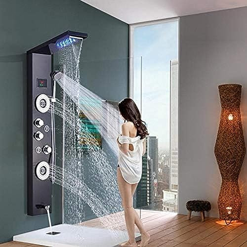 Generico Sistema Doccia, Pannello Doccia Digitale Colonna LED Cascata Pioggia Doccia Nero Parete Laterale Getti idromassaggio Set Doccia Bagno-Blackend,Blackend