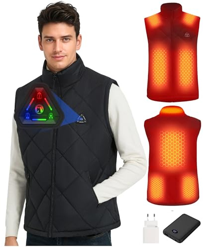 CYCYHEAT Gilet Chauffant pour Hommes et Femmes avec Batterie 7,4V 10000mAh et Commande 4-en-1 – Léger et Rembourré avec Chauffage en Fibre de Carbone pour Extérieur et Usage Quotidien