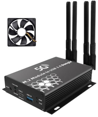 Jaqperd MóDulo M.2 NGFF 4G/5G A Adaptador USB 3.0 Convertidor de Tarjeta WiFi M2 Placa Elevadora con Antena Enfriador Ventilador Ranura para Tarjeta SIM