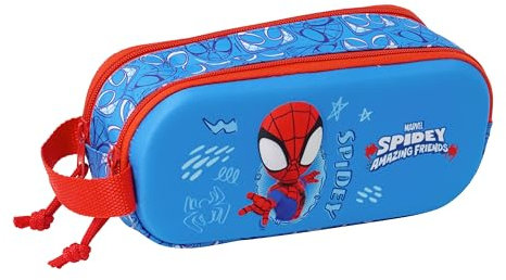 safta Spidey 3D Doppelmäppchen für Kinder, ideal für Kinder im Schulalter, bequem und vielseitig, Qualität und Widerstandsfähigkeit, 21 x 6 x 8 cm, Marineblau/Rot, M, Casual