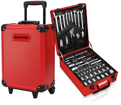 Wintem - Trolley Porta Attrezzi CraftyCart 699 Pezzi con Vassoi Organizzativi e Manico Telescopico, Cassetta Compatta per Uso Professionale e Domestico, Utensili in Acciaio Resistenti (Rosso)