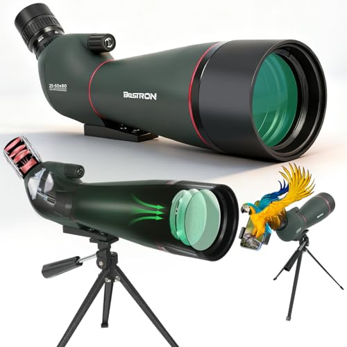 BOSTRON Catalejo Terrestre HD 20-60x80, Lente FMC Verde, Adaptador Móvil + Trípode, Portátil para Observar Aves, Caza y Paisajes