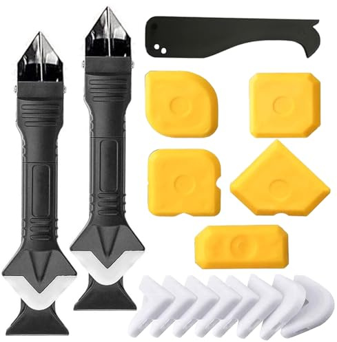 yolzhxe 18 Pezzi set di Utensili per la Rimozione del Silicone, 3 in 1 Raschietto Silicone con 10 Cuscinetti di Ricambio e 5 Raschietti Adatto per Cucine, Bagni, Pavimenti e Lavandini