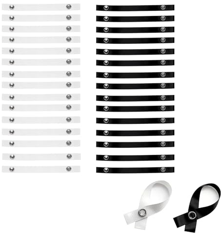 Juego de 30 correas con botones a presión para colgar toallas y paños de cocina, 12 x 150 mm, blanco y negro, para cuarto de baño, cocina, camping y lavandería