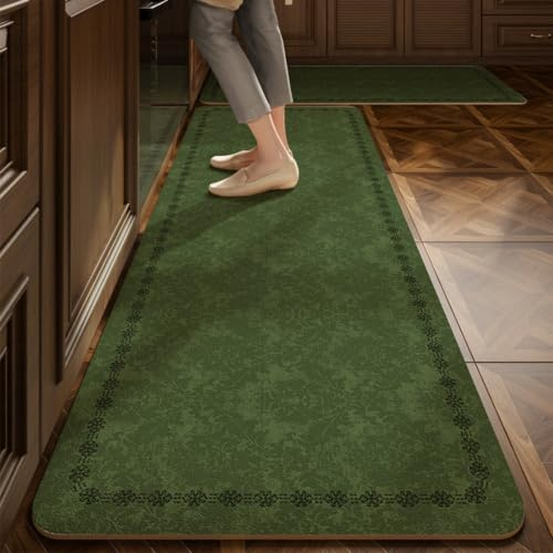 Alfombra Cocina 50X80Cm Verde Oscuro Alfombra Vinilica Cocina Cuero,Modernas Lavable Antideslizante Anti Fatiga para Pasillo, Comedor,Hogar Alfombrilla Cocina
