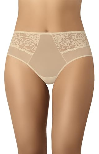 Teyli Braguitas de Malla con Detalles de Encaje – Combinación Estilizada de Sensualidad, Comodidad y Corte Clásico para Mujeres.Beige L