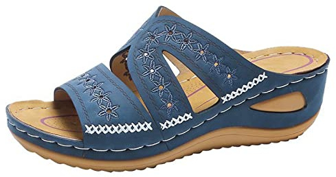 HAOLEI Womens Orthopedic Sandals Sale Clearance Open Toe Leather Sandals, Orthopedic Bunion Corrector Sandal Slippers for Summer Outdoor Hiking Walking Beach & Pool Shoes UK Size 3-9