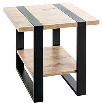 HAKU Beistelltisch Industrial Loft Style Eiche hell schwarz Metall Sofatisch Spanplatte Couchtisch - Maße: B 45 x H 45 x T 45 cm Style: Modern