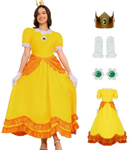 AYYOHON - Costume da principessa per donne, Halloween, principessa cosplay, con corona, orecchini, guanti, set completo da adulto, travestimento elegante