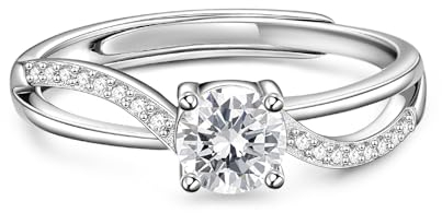 Jeulia Rose Herzförmiges Muster, verstellbar, Sterlingsilber, einzigartiger Zirkonia-Verlobungsring, Ehering für Paare, ihr Braut-Verlobungsschmuck, Geschenk (Silber-)