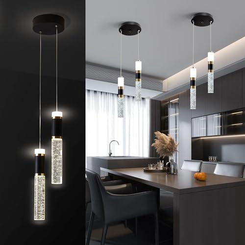 SXLXQM Lámpara de Araña de Cristal Moderna, Lámpara Colgante de Cristal LED Regulable en 3 Colores, Lámpara Colgante Ajustable en Altura Negra y Dorada Para Techo, Dormitorio, Comedor
