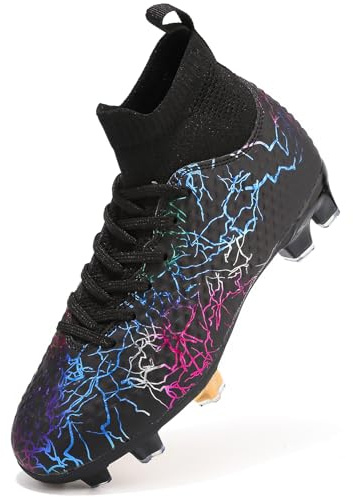PiDaGlobal Boys Football Boots Kids Girls Firm Ground Soccer Shoe Astro Turf Trainers Athletics Sport Shoes Teenager Profession Competition Indoor Outdoor Club Sneaker Unisex 1UK Black