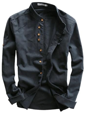 EEJBYTDI Soulona Camisa de Lino y Algodón Estilo Katana Japonés para Hombre, Mezcla Premium, Corte a Medida, Manga Larga, Blanca, S-5XL