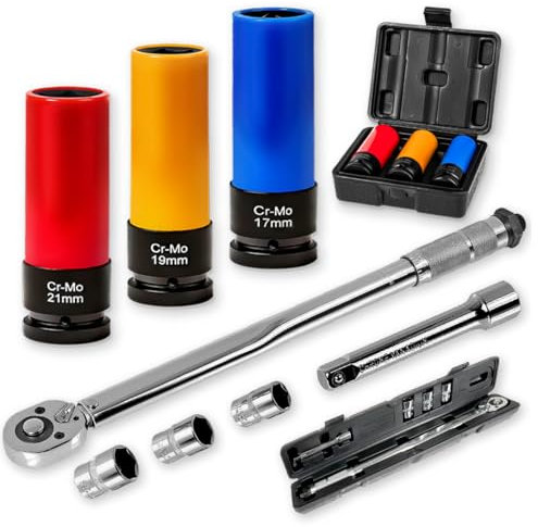 WALTER Drehmomentschlüssel-Set mit Schoneinsätze 10tlg. | 1/2 (12,5mm) 6 Stecknüsse/Schoneinsätze für Alufelgen - für Auto Motorrad SUV Van | Schlagschrauber-Nüsse Set