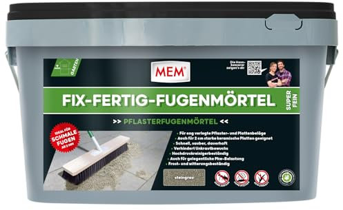 MEM Mortero de lechada de color gris piedra fina, 20 kg, listo para usar, para juntas estrechas a partir de 3 mm, resistente a las heladas y a la intemperie, para piedra natural, hormigón, ladrillo y