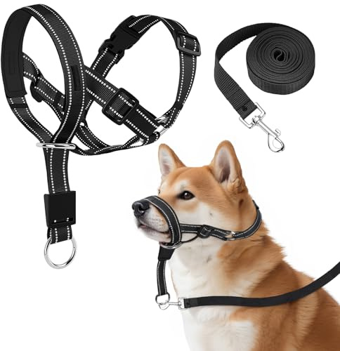 Dog Head Collar, No Pull Head Harness, Adjustable & Reflective Headcollar with 120 cm Leash for Small Medium Large Dogs, Comfortable Safe for Outdoor Home