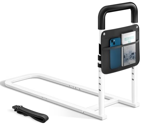 Bed Rails for Elderly Adults Safety - Adjustable Flat-Tube Design Bedrail for seniors with Storage Pocket and Non-Slip Handle for Getting in&out of Bed, hold up to 300LBs - Fits Twin Full Queen King
