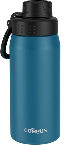 GOPPUS 550ml/19oz Kids Insulated Water Bottle with Screw Lid (No Straw) Stainless Steel Toddler Bottle School Flask Girls Boys Drinks Cup with Handle & Leakproof & Keep Drinks Cold (Navy Blue)