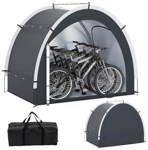 COSTWAY Cykelgarage, 4–5 cyklar, cykeltält, väderbeständigt cykelbod med 2 rulldörrar, fönster och väska, bärbart tältgarage för utomhus trädgård gräsmatta 218 x 153 x 182 cm