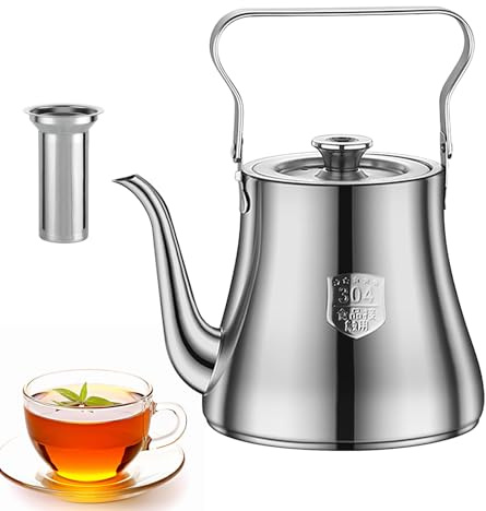 Teiera con inserto per colino, teiera in acciaio inox da 1,5 l, con colino, teiera in acciaio inox, teiera a doppia parete con manico del coperchio, teiera per fornelli a gas