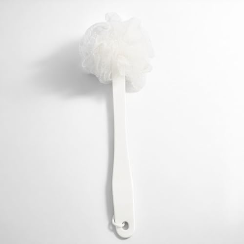 Body Brush Back Scrubber with exfoliating Ruffle for Shower Loofah Mesh 41cm Long Plastic Handle Bath Brush Back Sponge Scrubber for Women and Men (Pack of 1)