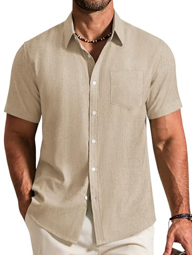 COOFANDY Camisa de Manga Corta para Hombre Camisa Informal Camisa Ligera de Verano Camisa de Corte Regular Camisa de Playa con Bolsillo