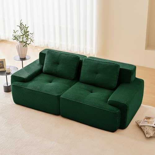 Luscriate Sofá en la nube de 2 plazas, sofá modular sin marco, sofá modular sin marco, sofá de felpa premium sin montaje, sofá moderno para salón y dormitorio (verde, 2S)