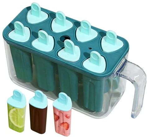 Molde para Polos,Bandeja para Congelador de 8 Cavidades Reutilizable y de Fácil Desmoldeo,Molde para Golosinas Heladas con Palitos Incluidos - para Hogar, Cocina, Bar, Yogur,