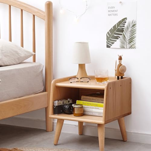 Solid Wood Bedside Cabinet, Modern Simple Nightstand with Storage, European Beech Nordic Bedroom Side Table, 0.4m Small Night Stand