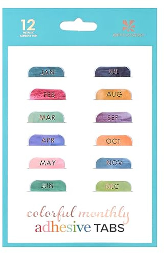 Erin Condren Designer Accessories - Monthly Adhesive Tabs, Metallic, Multicolored Brushstroke (Set of 12). Great for Organizing and Sorting in Planners, Agendas, or Notebooks by Month
