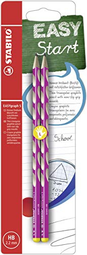 STABILO - Schmaler Dreikant-Bleistift für Linkshänder - EASYgraph S in pink - 2er Pack - Härtegrad HB