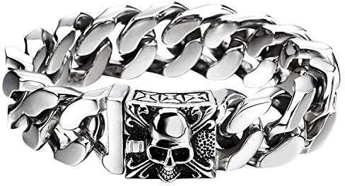 Flongo Herren-Armband aus Edelstahl, Totenkopf-Design, Punk-Fahrrad-Armband, Farbe wählbar, 22.5 cm, Edelstahl