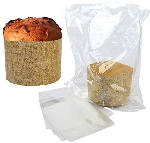 10 moldes para panettone de 12 x 17 cm de alto de papel + 10 bolsas de plástico de 40 x 50 cm ideales para el envasado de panettones artesanales