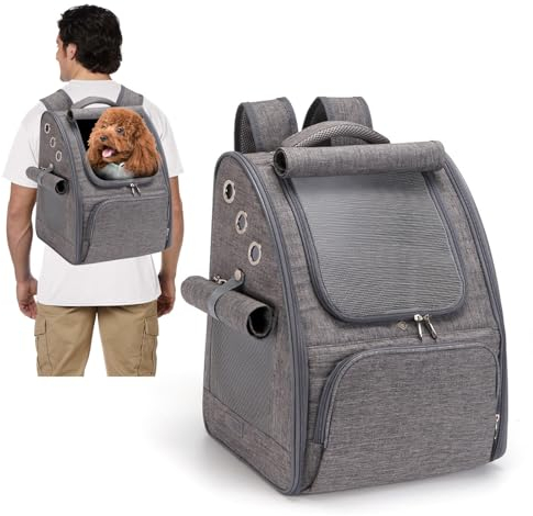 PETCUTE Hunderucksack Atmungsaktiv Katzenrucksack Hundetragetasche Faltbar Haustier Rucksäcke Wanderrucksack für Kleine Hunde und Katzen Grau