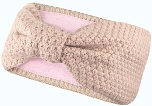 Gefüttertes Stirnband Haarband Ohrenwärmer für Damen und Mädchen, Strickmuster mit Schleife und weichem Fleece Innenfutter, SB1019X
