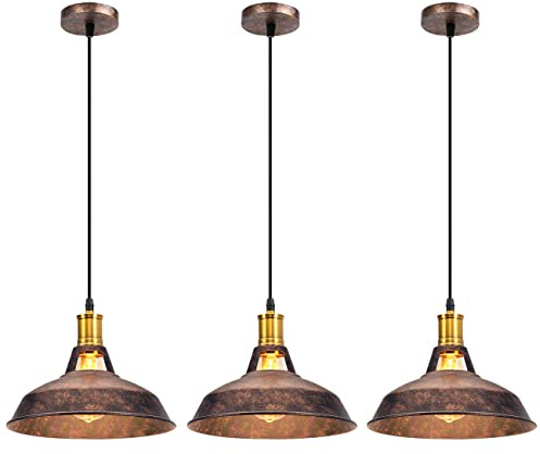 iDEGU 3 Pezzi Lampadario a Sospensione Vintage Industriale 27cm Lampada da Soffitto in Metallo E27 Retro Lampada a Sospensione per Cucina Soggiorno Sala da Pranzo (Ruggine)