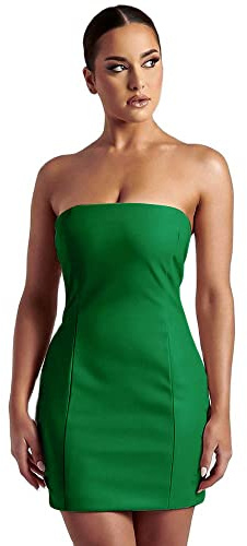 XLLAIS Vestido de Fiesta Sexy sin Tirantes para Mujer, de Piel sintética, con Hombros Descubiertos