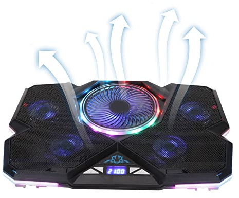 Laptopkylare 12 Till 17,3, Laptopkylplatta med Coola RGB-ljus och LED-skärm, Laptop Gaming Cooler Fans, Laptoptillbehör, Ergonomisk Höjddesign