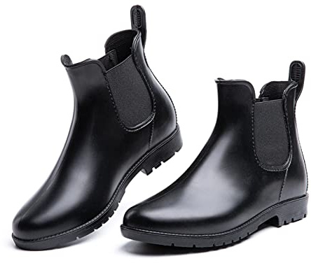 Botas De Agua Mujer Botas Lluvia Chelsea Antideslizantes Wellington Boots Botas De Goma Impermeables Rain Boots Zapatos De Jardin C Negro Talla EU42