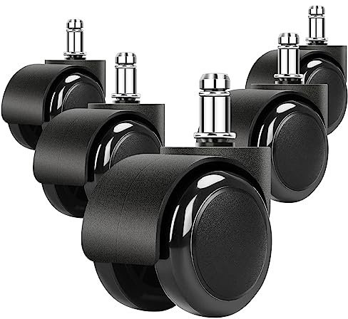 Ruedas Sin Tallo Silenciosas Negras de 2 Pulgadas - Ruedas de Silla de Oficina y Muebles, Accesorios de Repuesto para Silla Giratoria, 5 Piezas, Capacidad de 150 kg