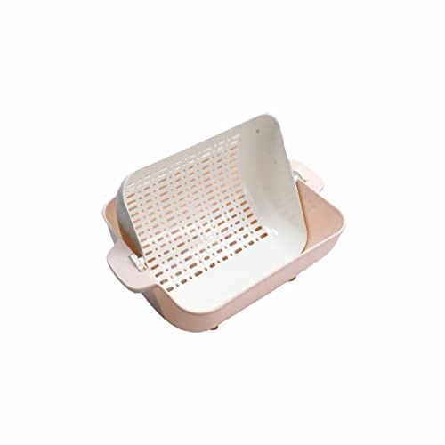 SUL Kitchen Strainer Colander Bowl Pasta Drainer Plastic Colander Multifunctional Double Layered Plastic Routable Strainer Bowl with Handles Rinsing Pasta, Vegetables wash Colander (Pink)