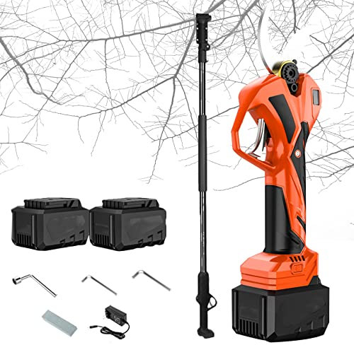 Tijeras Electricas para Podar Sin Cable, Tijera de Podar Profesionales Eléctrico de 35mm Podadora de Flores con Pértiga de Extensión, 2X 3Ah Batería Recargable, Tijeras de Podar Alimentadas