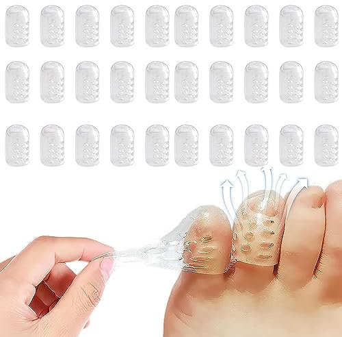 LONGHAO 30 pcs Gel Zehenkappen Zehenschutz,Zehenkappen Schutz,Zehenschutz Silikon Zehenpolster,Belüftungen Zehenschutz,für Blasen,Hühneraugen,Hammer Zehen,Zehennägel Verlust,Reibung Schmerzlinderung
