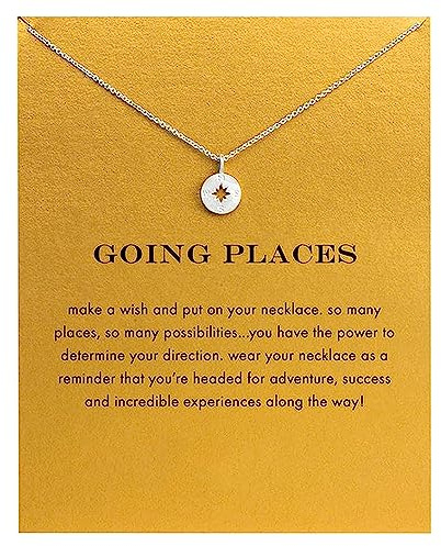 ZYAWP Message Card Compass Pendant Necklace Silver Friendship Sisters Sun Good Luck Crane Pendant Y Chain Necklace for Women and Girl Gift (Silver Compass new)