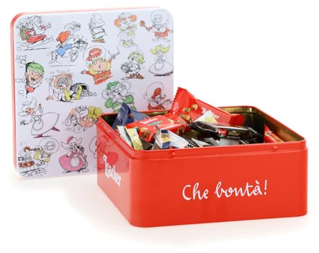 Loacker Latta Gnometti Best Of, Mix di Bontà Minis in una Confezione Regalo Latta con Gnometti, Bontà a Base di Cioccolato al Latte, Fondente e Bianco, 1 Confezione da 307,5 g