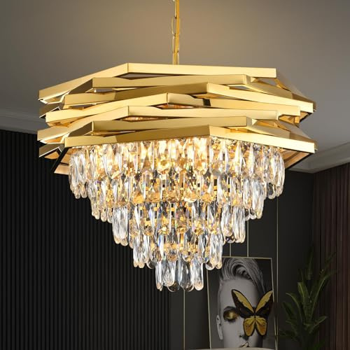 Lampadario di cristallo moderno Lampadari rotondi da 60 cm in oro per sala da pranzo K9 Lampadari a sospensione a soffitto a 5 livelli Lampadario grande da incasso per soggiorno Ingresso Foyer Scala