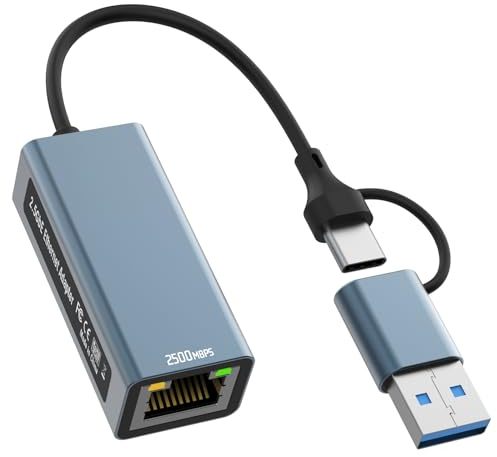 2.5G USB LAN Adapter, 2-IN-1 USB-C Ethernet Verkabelter Netzwerkadapter 100/1000/2500Mbps LAN Adapter für iPhone 16/15, iPad, MacBook, Smartphone, Tablet, Laptop, Steam Deck, XPS, etc