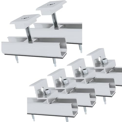 Aurinktron Soporte Placas Solares Kit,Kit de montaje de panel solar para 2 módulos fotovoltaicos, Abrazaderas Laterales y Soportes Centrales Ajustables 30/35 mm,para RV,Barco,Caravanas,Yate,Coche
