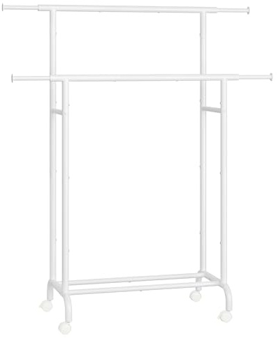 SONGMICS Burro para Ropa, Perchero de Doble Barra con Ruedas, Barra Colgante Extensible, 80 kg Carga Máx., Marco de Metal Robusto, Anchura de 83-120 cm, Blanco Nube HSR133W01