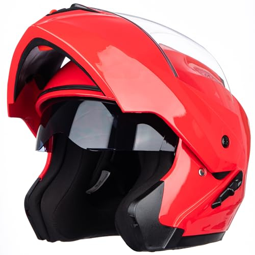 Helm für Motorräder Full-Face Motorcycle Helmet Tragbarer Integralhelme Flip-up Motorradhelm Zertifizierung von ECE (Rosen Rot, XL)